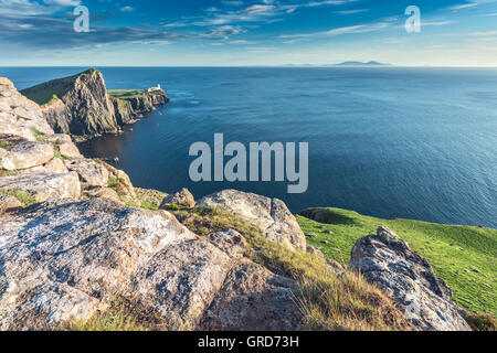 Landschaftlich Point Lighthouse, Aussicht von der Spitze des Felsen Stockfoto