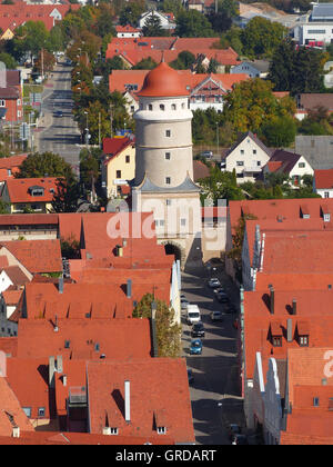 Nördlingen, Ansicht von Daniel nach unten in die Stadt, Deininger Tor Stockfoto