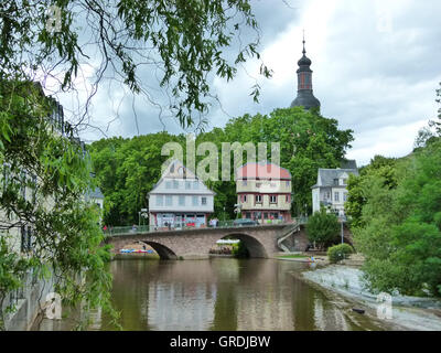 Bad Kreuznach mit der berühmten Brückenhäuser Stockfoto