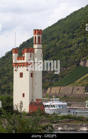 Mäuse-Turm in der Nähe von Bingen auf einer kleinen Insel im Rhein, aus 13. Jahrhundert Stockfoto