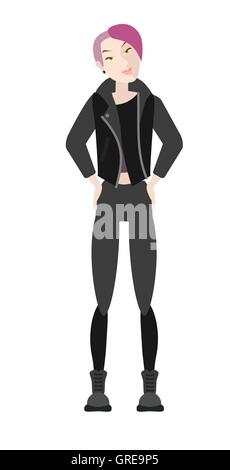 Biker-Mädchen trägt schwarzes Leder mit Undercut Frisur Stock Vektor