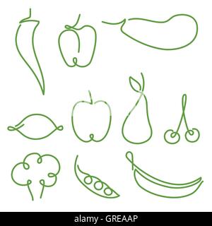 Satz von Obst und Gemüse Abbildung einer Zeile Stock Vektor