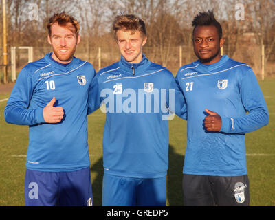 Nico Hammann, Sebastian Ernst, David Kinsombi 1. Fc Magdeburg Stockfoto