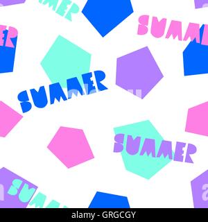 Typografische nahtlose wiederholendes Muster mit hellen farbigen geometrischen Formen und Ausschnitt Buchstaben. Stock Vektor