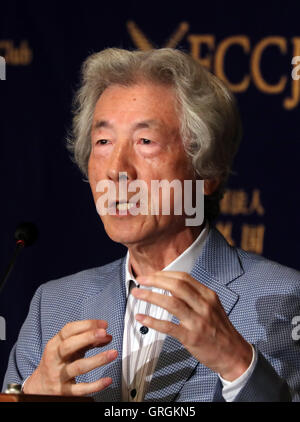 Tokio, Japan. 7. Sep, 2016. Ehemalige japanische Ministerpräsident Junichiro Koizumi hält eine Rede vor ausländischen Journalisten in Tokio auf Mittwoch, 7. September 2016. Koizumi startete eine Fundto Unterstützung ehemaliger US Servicepersons, die gesundheitliche Probleme entwickelt haben, nach der Teilnahme an der Operation Tomodachi, US militärische Entlastung Bemühung für die Tsunami und Erdbeben-Katastrophe im Norden Japans im Jahr 2011. Kredite: Yoshio Tsunoda/AFLO/Alamy Live-Nachrichten Stockfoto