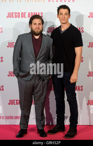 Madrid, Spanien. 8. September 2016. Jonah Hill und Miles Teller bei Photocall Krieg Hunde in Madrid, auf Donnerstag, 8. September 2016. Bildnachweis: Gtres Información Más lokalen auf line,S.L./Alamy Live News Stockfoto