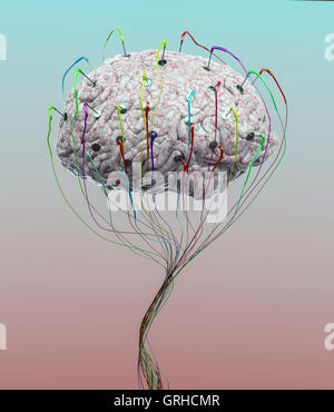 Ein menschliches Gehirn schwebt in der Luft als technische illustration Stockfoto