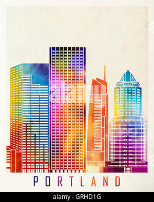 Portland Sehenswürdigkeiten Aquarell poster Stockfoto