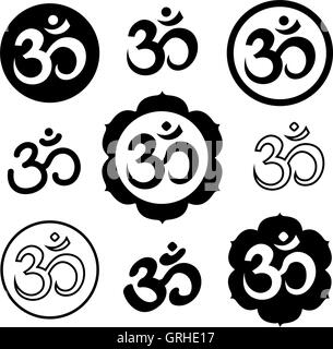 Festlegen des Om oder Aum Zeichen isoliert auf weißem Hintergrund. Stock Vektor