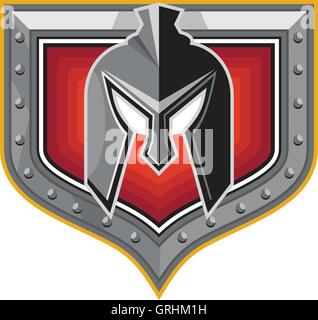 Spartan Helm Schild Retro Stock Vektor