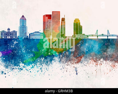 Skyline von Portland in Aquarell Hintergrund Stockfoto