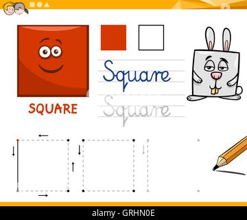 Pädagogische Cartoon Illustration des quadratischen geometrische Grundform für Kinder Stock Vektor