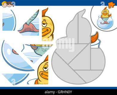 Cartoon Illustration der pädagogischen Jigsaw Puzzle Aktivität für Kinder mit Goldfisch Tier Charakter Stock Vektor