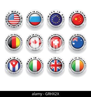 In Usa, Eu, China, Russland, Deutschland, Kanada usw. gemacht. Stock Vektor