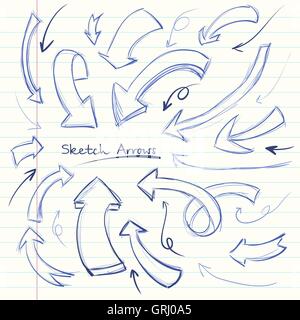 große Reihe von handgezeichneten Vintage Pfeilen. Form Stil. Es kann für Website-Design verwendet werden. Vektor Stock Vektor