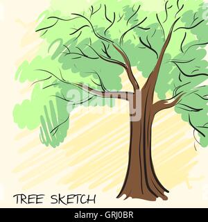 Einsamer grüner Baum. Unternehmensidentität ist von hand gezeichnet. Vektor Stock Vektor