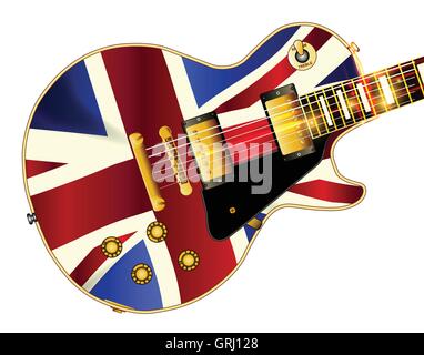 Die endgültige Rock And Roll-Gitarre mit der Union Jack Flagge Fahne isoliert auf einem weißen Hintergrund. Stock Vektor