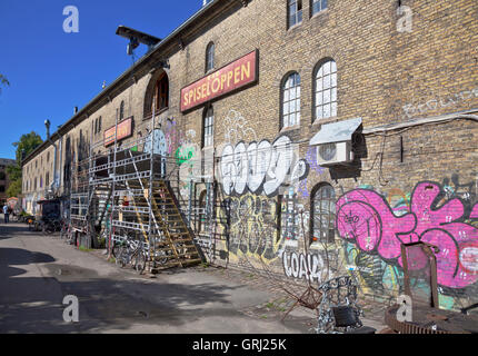 Restaurant "Spiseloppen" in Freetown Christiania, Kopenhagen, die meisten "echten" Restauant in Christiania. Stockfoto