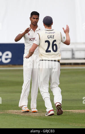 Yorkshire Kapitän Andrew Gale gratuliert Moin Ashraf auf das Wicket Tom Craddock - Essex CCC Vs Yorkshire CCC - LV County Championship Division zwei Cricket an der Ford County Ground, Chelmsford, Essex - 09.12.12 Stockfoto