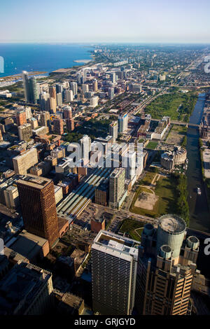 Die berühmte Skyline von Chicago in den späten Nachmittag vom Willis Tower Blick nach Süden Stockfoto