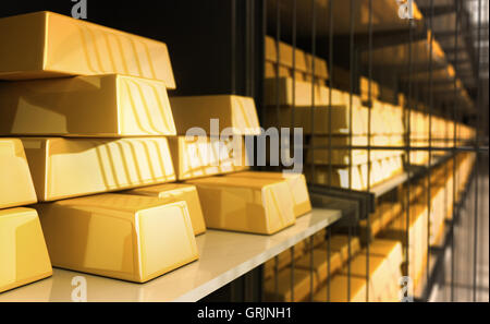 Goldbarren in der Bank - 3D Rendering Stockfoto