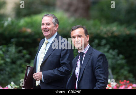 Internationaler Handel Sekretär Liam Fox und Welsh Sekretär Alun Cairns kommen in der Downing Street für die wöchentlichen Kabinettssitzung. Stockfoto