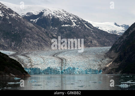 Süden Sawyer Gletscher kalbt in den Endicott Arm Fjord Tracy Arm in Fords Terror Wildnis, südöstlich, Alaska. Cliff einwandig Stockfoto