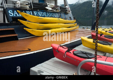 Seekajaks neben Kreuzfahrtschiff Safari Endeavour in der Nähe von Reid Gletscher im Glacier-Bay-Nationalpark, Alaska, USA. Alle unsere Reisen uns Stockfoto