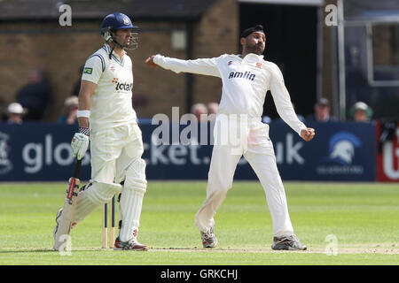 Harbhajan Singh im bowling Aktion für Essex - Gloucestershire CCC Vs Essex CCC - LV County Championship Division zwei Cricket in Cheltenham Cricket Club, Princes Street, Cheltenham - 07.11.12 Stockfoto
