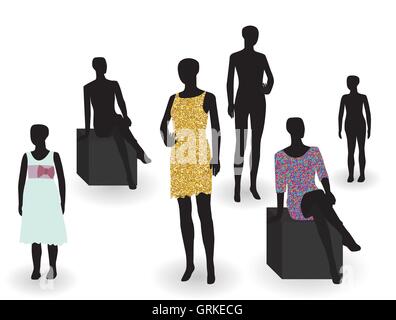 Schönheit und Mode. Mannequin in Kleidung und ohne. Vektor-krank Stock Vektor