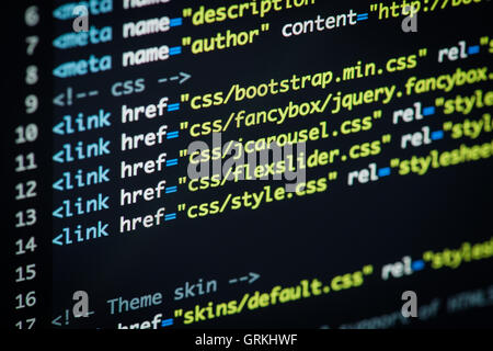 Html- und CSS-Code Entwicklung Screenshot. Stockfoto