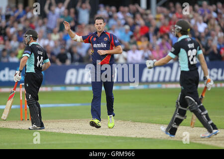 Shaun Tait von Essex feiert das Wicket Zafar Ansari (R) - Essex Adler Vs Surrey Löwen - Freunde Leben T20 Cricket im Essex County Ground, Chelmsford - 31.07.13 Stockfoto