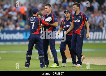 Shaun Tait von Essex (2. R) feiert das Wicket Zafar Ansari - Essex Adler Vs Surrey Löwen - Freunde Leben T20 Cricket im Essex County Ground, Chelmsford - 31.07.13 Stockfoto