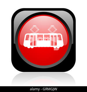Straßenbahn glänzend schwarzen und roten quadratischen Web-Symbol Stockfoto