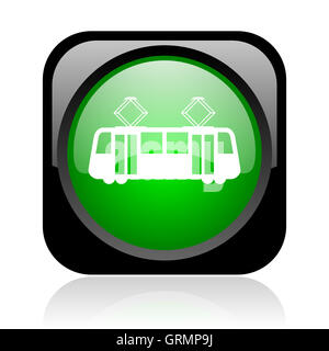 Straßenbahn-schwarz und grün quadratisch glänzend Web-Symbol Stockfoto