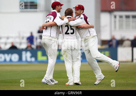 Steven Crook von Northants feiert das Wicket Ravi Bopara - Northamptonshire CCC Vs Essex CCC - LV County Championship Division zwei Cricket auf dem County Ground, Northampton - 17.04.13 Stockfoto