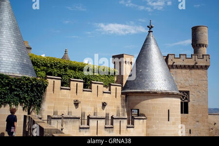 Die Burg von Olite ist 27. August 2016 in Olite, Spanien gesehen. Copyright Foto John Voos Stockfoto