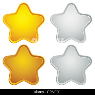 Gold, Silber, Bronze, Platin Sternformen isoliert auf weiss Stock Vektor
