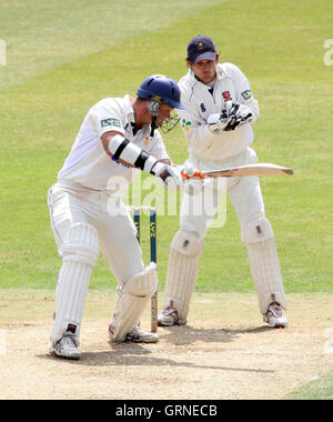 James Foster nimmt einen Haken, Stephen Stubbings von Derbs - Essex CCC Vs Derbyshire CCC - LV County Cricket Meisterschaft an Ford County Ground, Chelmsford, Essex - 30.06.08 entlassen Stockfoto