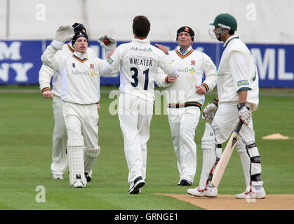 Ryan Ten Doeschate (31) behauptet das Wicket Worcestershire Schlagmann Vikram Solanki - Essex CCC Vs Worcestershire CCC - Freundschaftsspiel auf dem Ford County Ground, Chelmsford - 31.03.10 Stockfoto