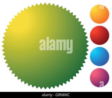Leere, Starburst, Schaltfläche "Sunburst", Symbol Hintergrund in 5 leuchtenden Farben. Generische Gestaltungselement. Stock Vektor