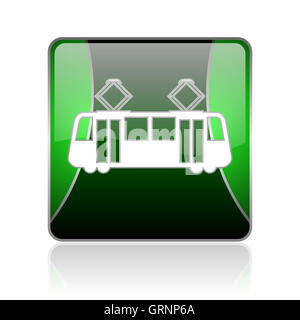 Straßenbahn-schwarz und grün quadratisch glänzend Web-Symbol Stockfoto