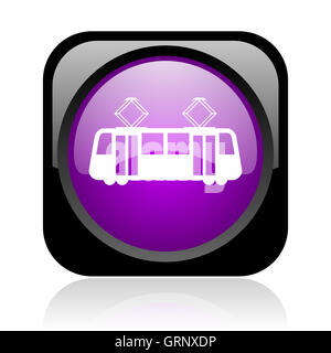 Straßenbahn-schwarz und violett Quadrat Web-glänzend-Symbol Stockfoto