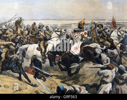 Schlacht von OMDURMAN 2. September 1898. Die Ladung des 21 Lancers - an denen Winston Churchill - gemalt von Richard Woodville im selben Jahr teilnahm. Stockfoto