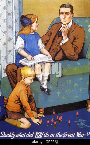 SAVILLE LUMLEY (1876 – 1960) englische Künstler, der dieses berühmten WW1 Poster entworfen "Papa, was SIE im ersten Weltkrieg getan?" Stockfoto