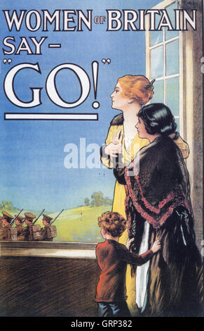 GEHEN SIE FRAUEN VON GROßBRITANNIEN SAGEN!  Eines der berühmtesten Plakate des ersten Weltkrieges, herausgegeben im Mai 1915 vom Recruiting Parlamentsausschuss und Jdesigned von e.j. Kealey über denen fast nichts bekannt ist Stockfoto