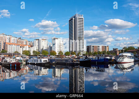 Pappel Dock Marina mit modernem Luxus Wohnungen in London England Vereinigtes Königreich UK Stockfoto