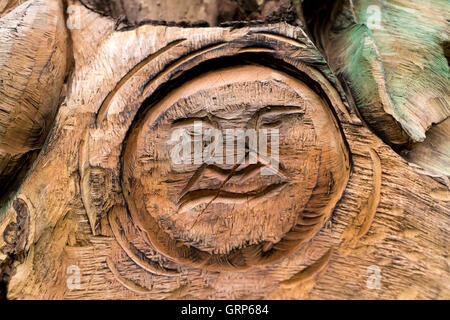 Eine Holzschnitzerei, erstellt von einem toten Baum auf dem Gelände des Schloss Ashby House, Northamptonshire Stockfoto