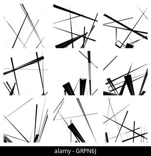 Zufällige Linien künstlerische Element / Muster gesetzt. Nicht figürlichen monochrome geometrische Kompositionen. Stock Vektor