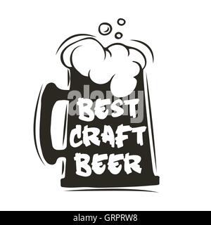 Bierglas. Bestes Handwerk Bier. Handgemachte typografische Kunst Poster drucken Grußkarte T Shirt Bekleidung Design, Hand gefertigt Vektor-Illustration. Vektor-Illustration. Isoliert auf weiss. Stock Vektor